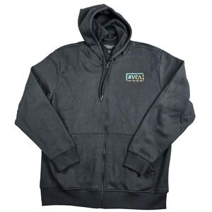RVCA Oliver Zip Hoodie Mens Large Black Back Graphic Fleece Sweatshirt Skate New